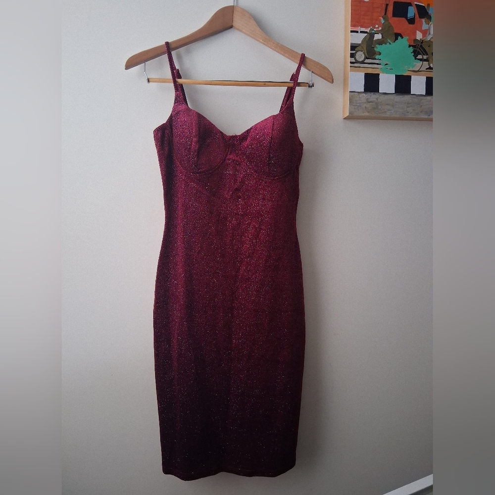 Windsor Lady In Velvet Sweetheart Sparkly Mini Dress Burgundy